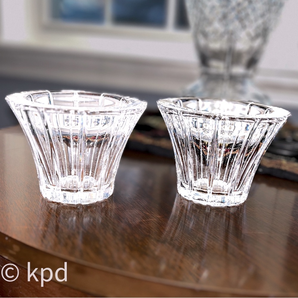 Set of Two Vintage Orrefor  fluted clear crystal votive bowls 1980s